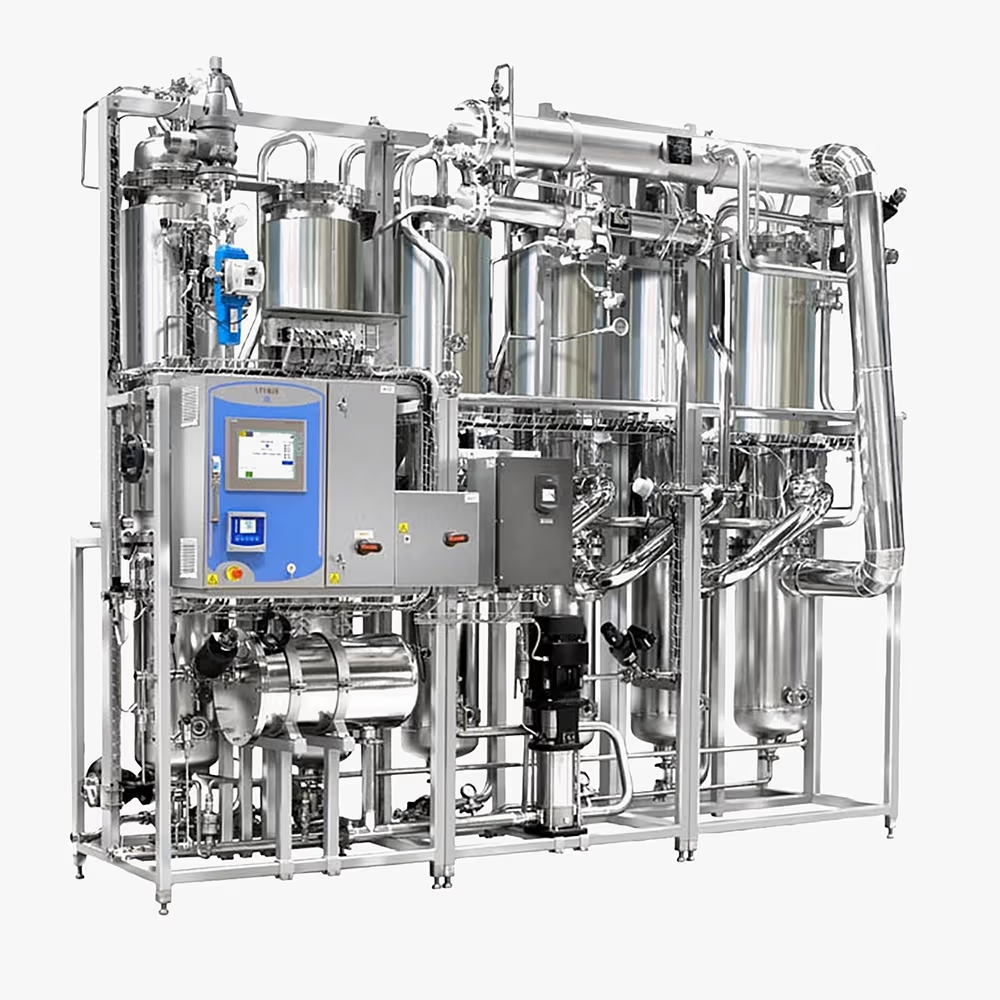 Photograph of a skid-mounted Water for Injection generation system illustrating typical industrial construction and integrated process equipment.WFI System