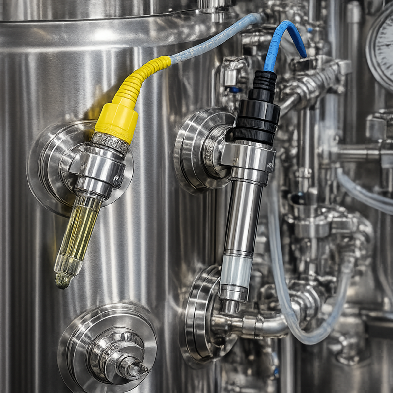 Sterilizable pH and dissolved-oxygen probes installed through bioreactor instrument ports