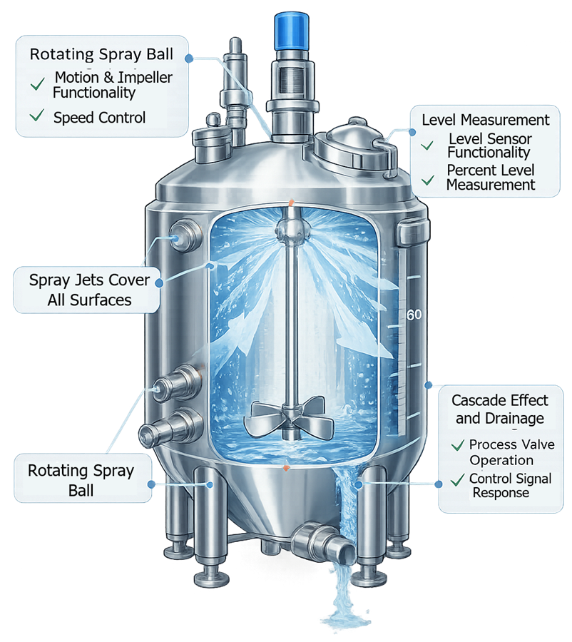 CIP spray coverage testing inside a pharmaceutical process vessel