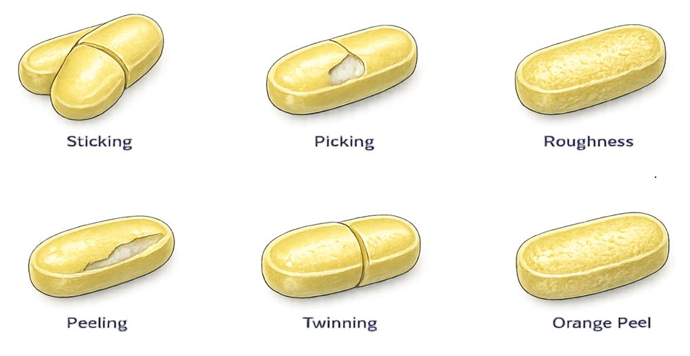 Conceptual tablet coating PPQ sampling timeline showing uncoated reference, periodic coating samples, and final coated-product sample.