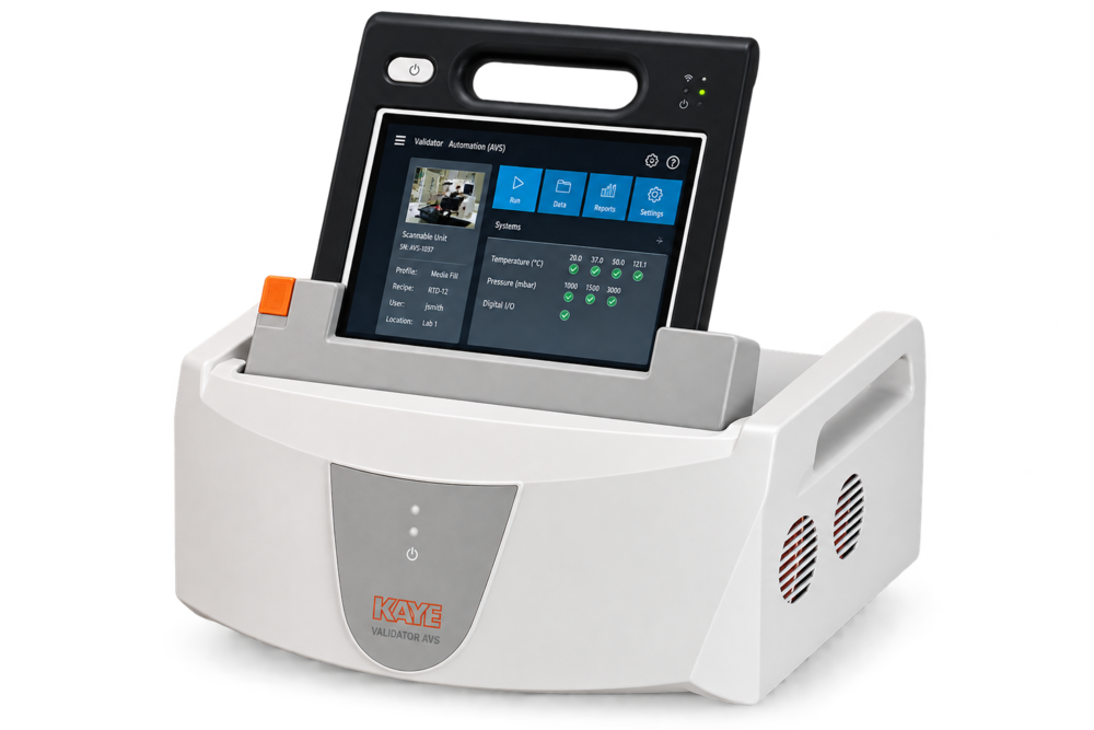 Kaye AVS wired validation system with multi-channel sensor input module used for thermal mapping and qualification studies.