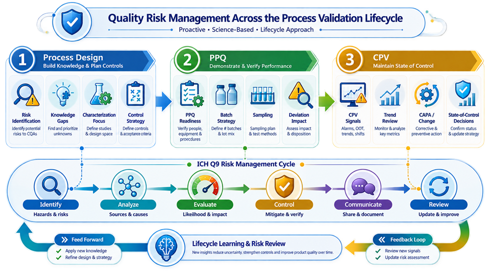 Quality Risk Management across the process validation lifecycle from Stage 1 process design through PPQ and Continued Process Verification