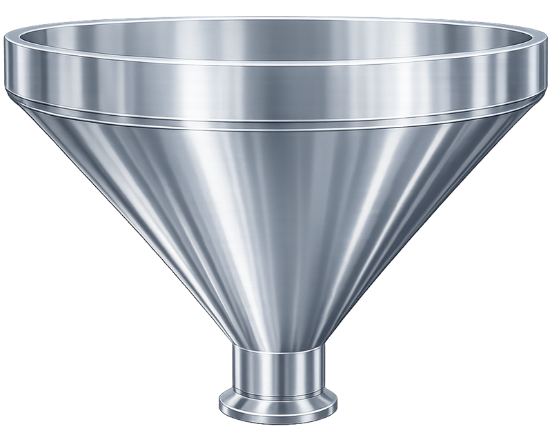 Conical stainless-steel pharmaceutical vessel bottom with sanitary drain connection