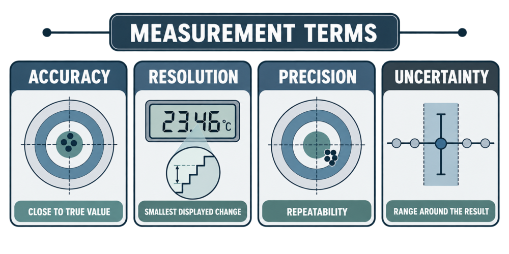 Comparison of accuracy, resolution, precision, and measurement uncertainty for thermal-mapping instruments.