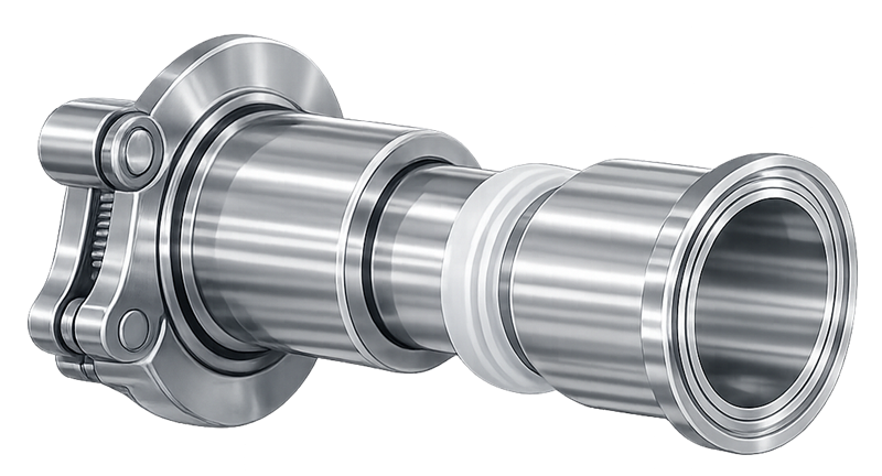 Sanitary clamp connection with stainless-steel ferrules, gasket, and clamp assembly