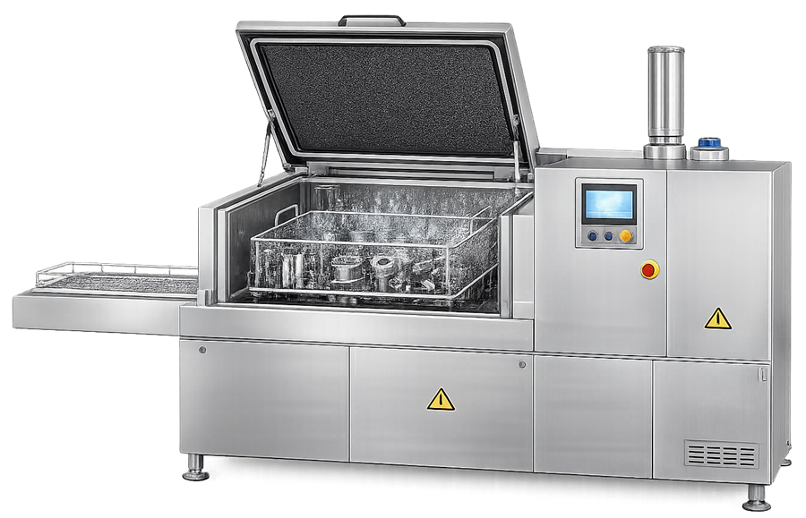 Ultrasonic parts washer using cavitation to clean small and complex pharmaceutical components